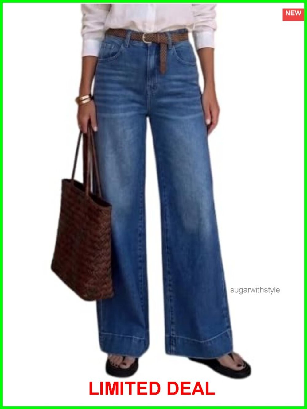 Wide Leg High Waisted Stretch Denim Jeans for Women Casual